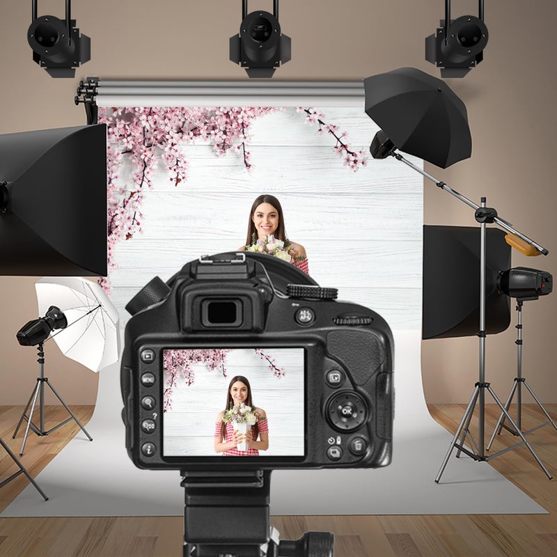 Baocicco 10x6.5ft Valentine's Day Backdrop Countryside Rustic White Wood Plank with Wood Texture Spring Pink Blossom Peach Apricot Cherry Background Children Baby Adults Portraits Backdrop - Image 3
